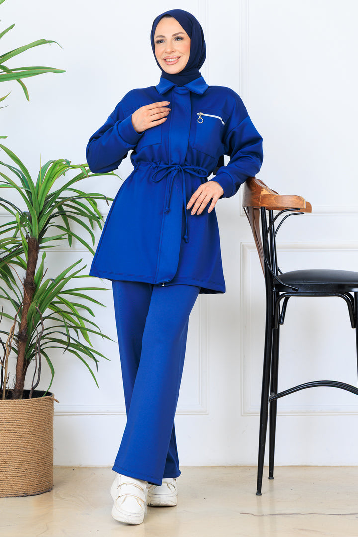 BNG Women Ruffled Zippered Waist Scuba Suit N5329 Indigo - Kamen