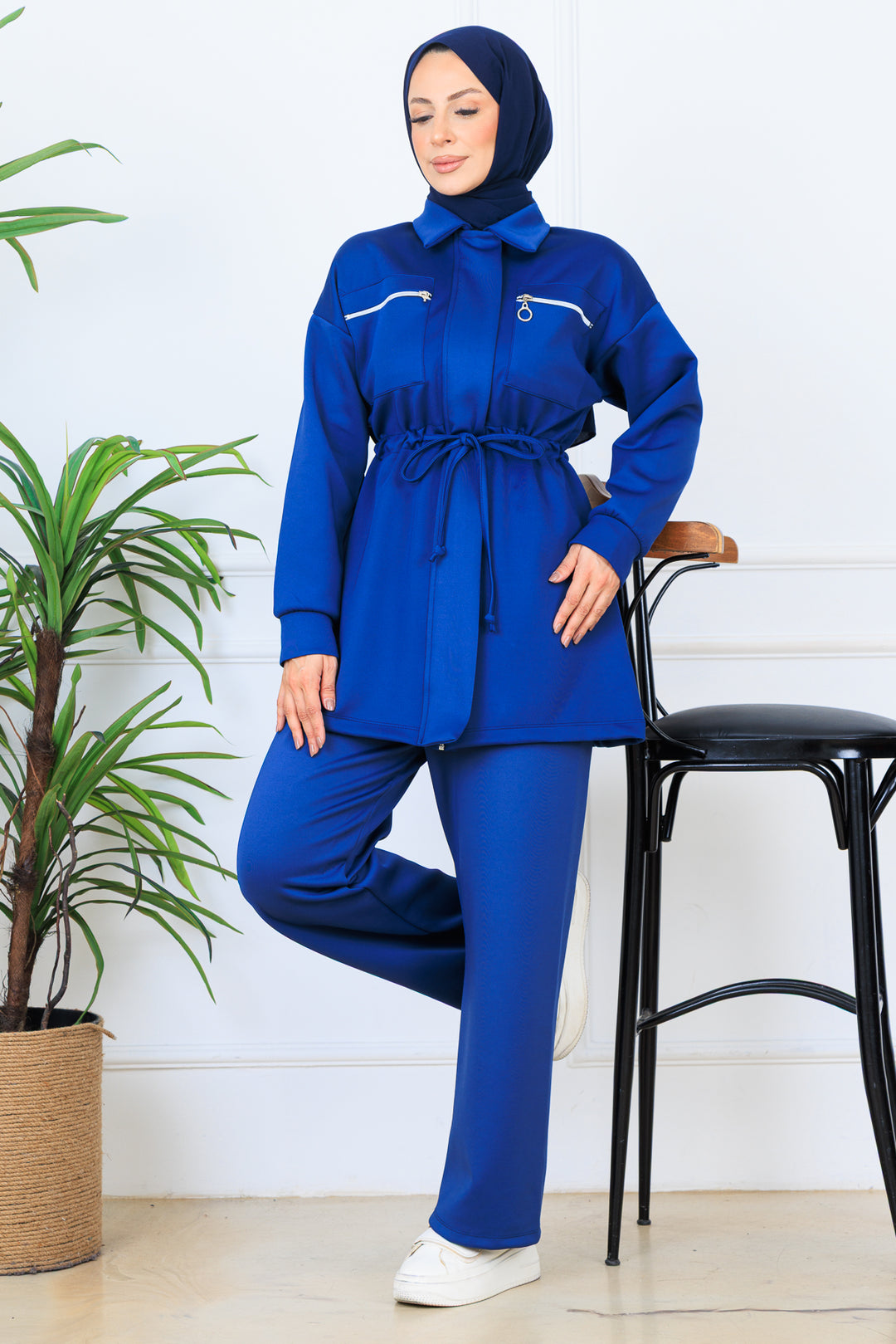 BNG Women Ruffled Zippered Waist Scuba Suit N5329 Indigo - Kamen