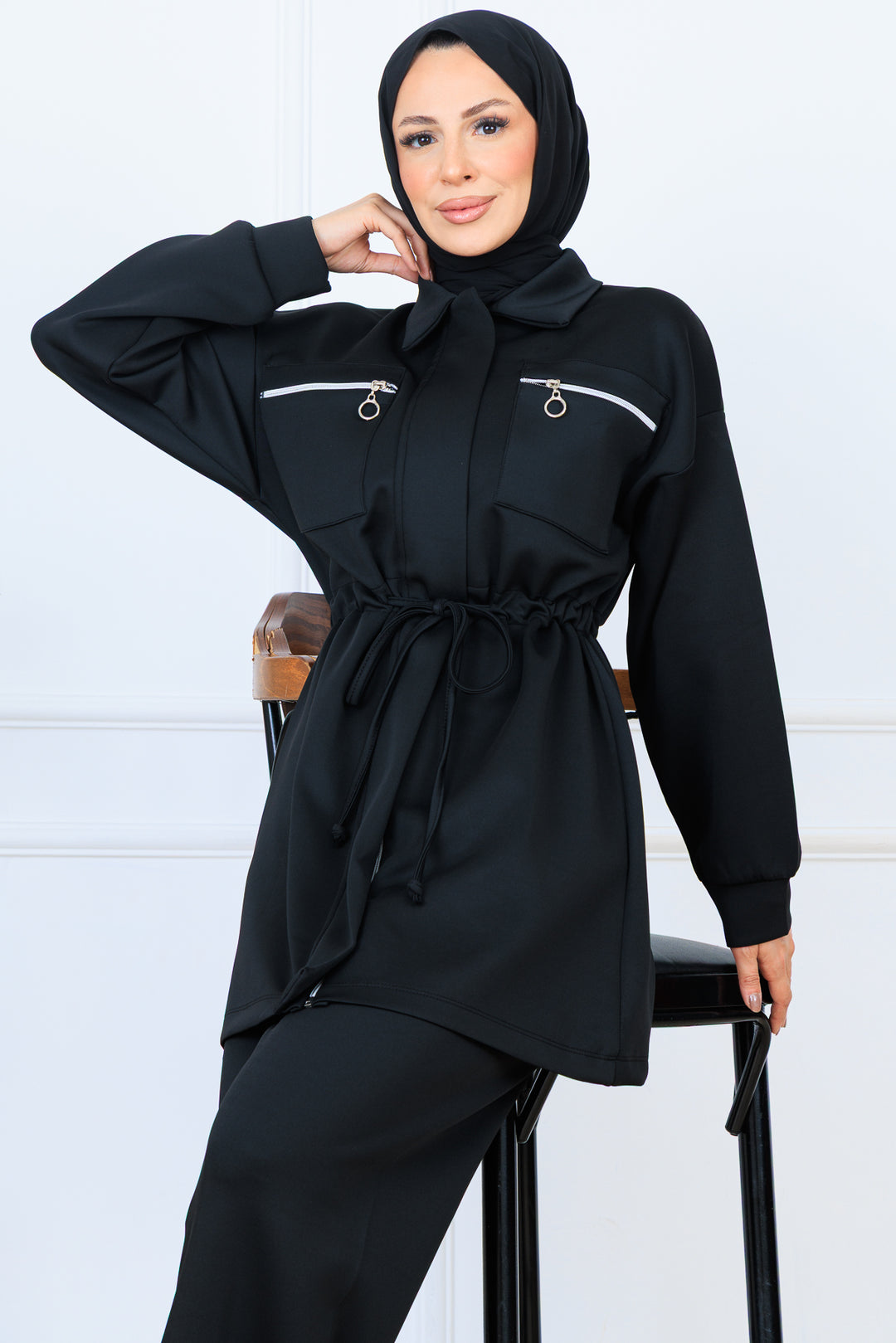 BNG Women Waist Ruffled Zippered Scuba Suit N5329 Black - Kavála