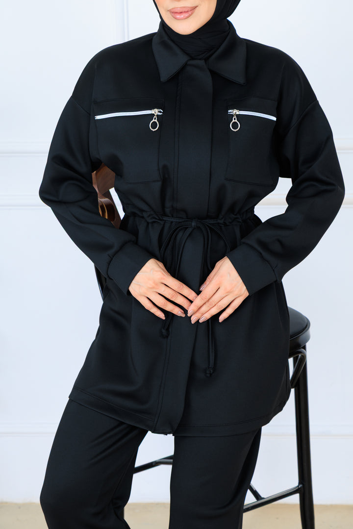 BNG Women Waist Ruffled Zippered Scuba Suit N5329 Black - Kavála