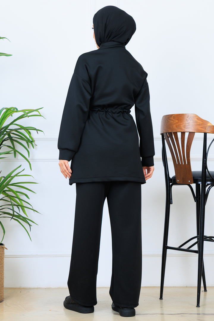 BNG Women Waist Ruffled Zippered Scuba Suit N5329 Black - Kavála