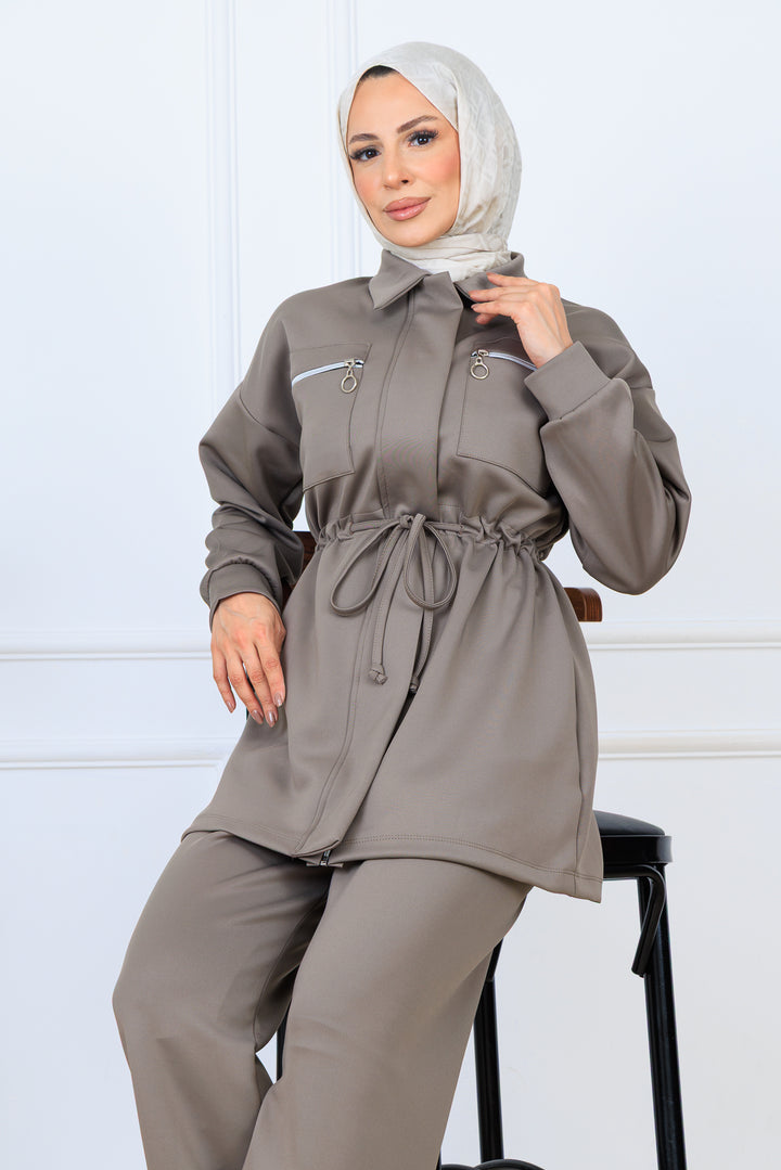 BNG Women Ruched Zippered Scuba Suit N5329 Mink - Maple Ridge