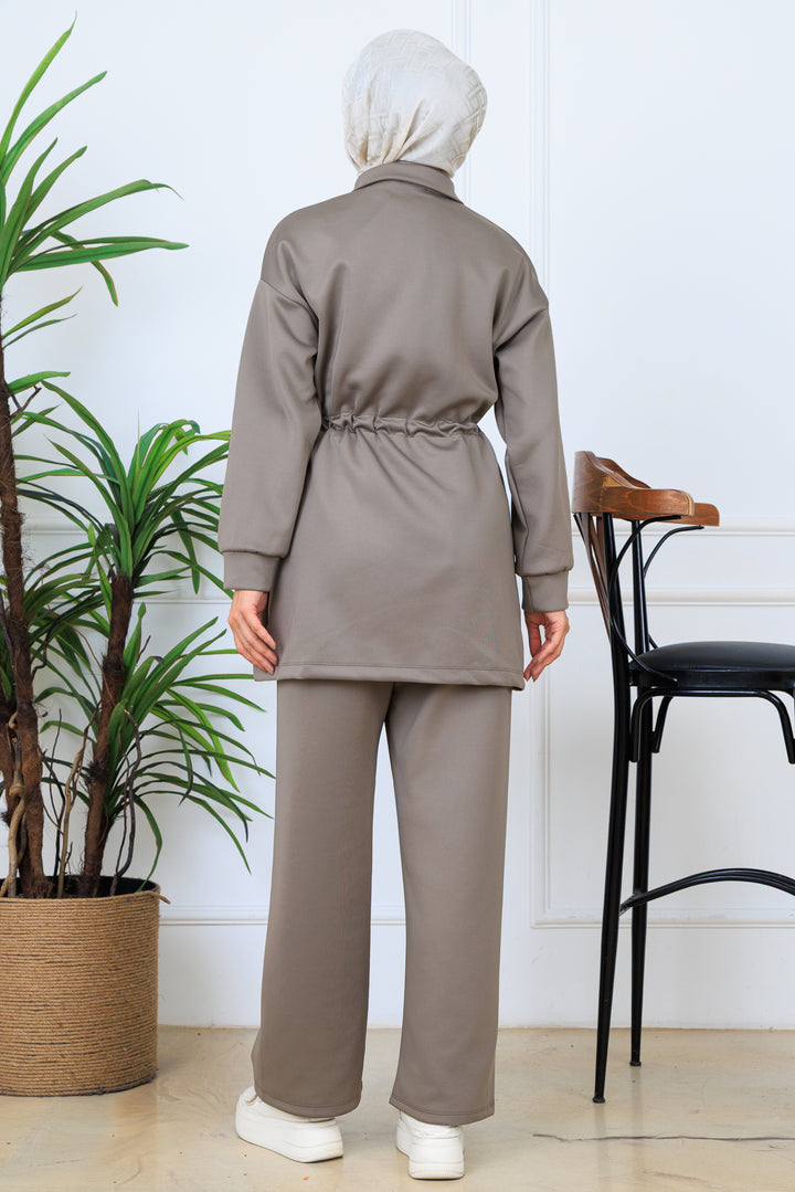 BNG Women Ruched Zippered Scuba Suit N5329 Mink - Maple Ridge