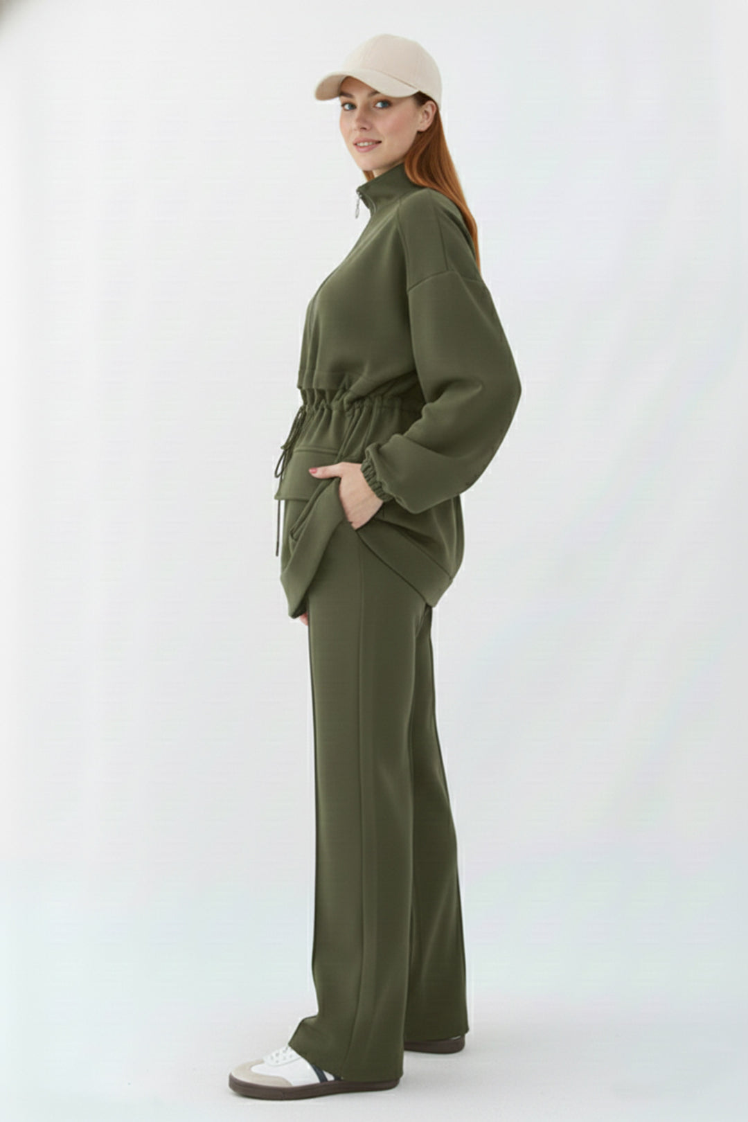 BNG Women Belden Büzgülü Scuba Takım N5404 Haki - Hicksville