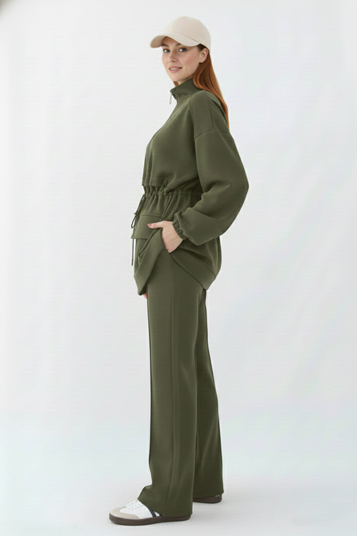 BNG Women Belden Büzgülü Scuba Takım N5404 Haki - Hicksville