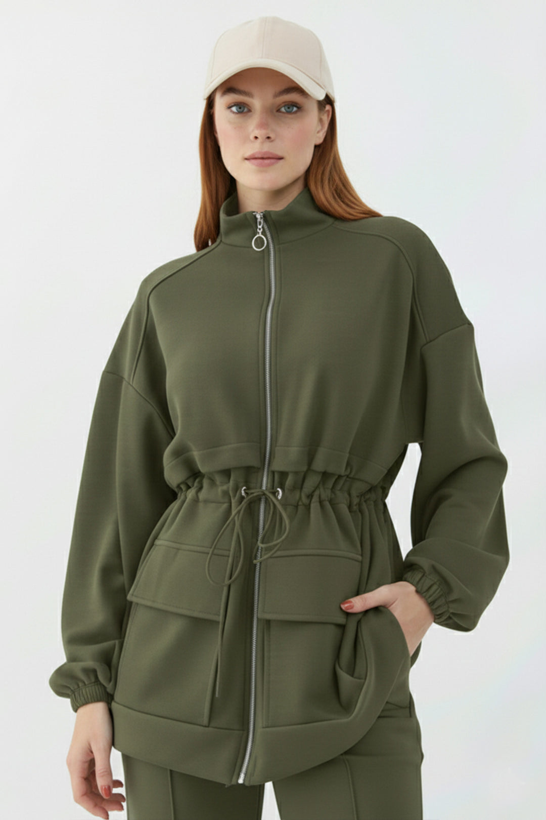 BNG Women Belden Büzgülü Scuba Takım N5404 Haki - Hicksville