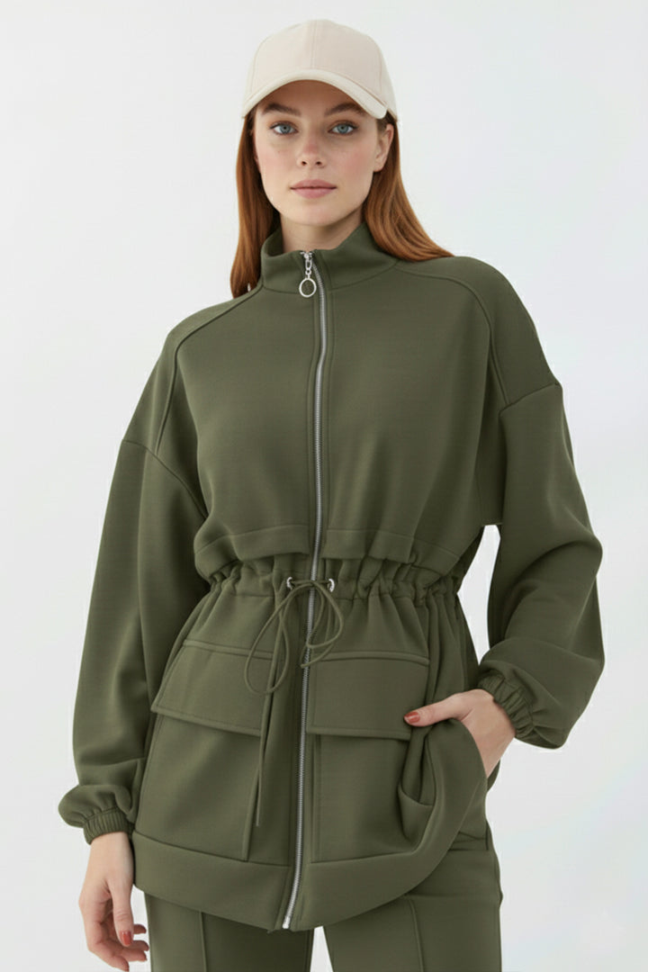 BNG Women Belden Büzgülü Scuba Takım N5404 Haki - Hicksville