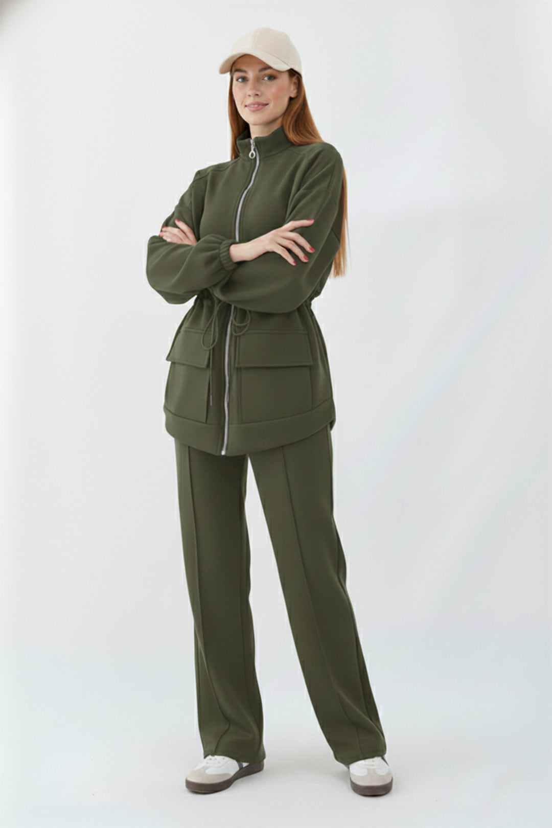 BNG Women Belden Büzgülü Scuba Takım N5404 Haki - Hicksville