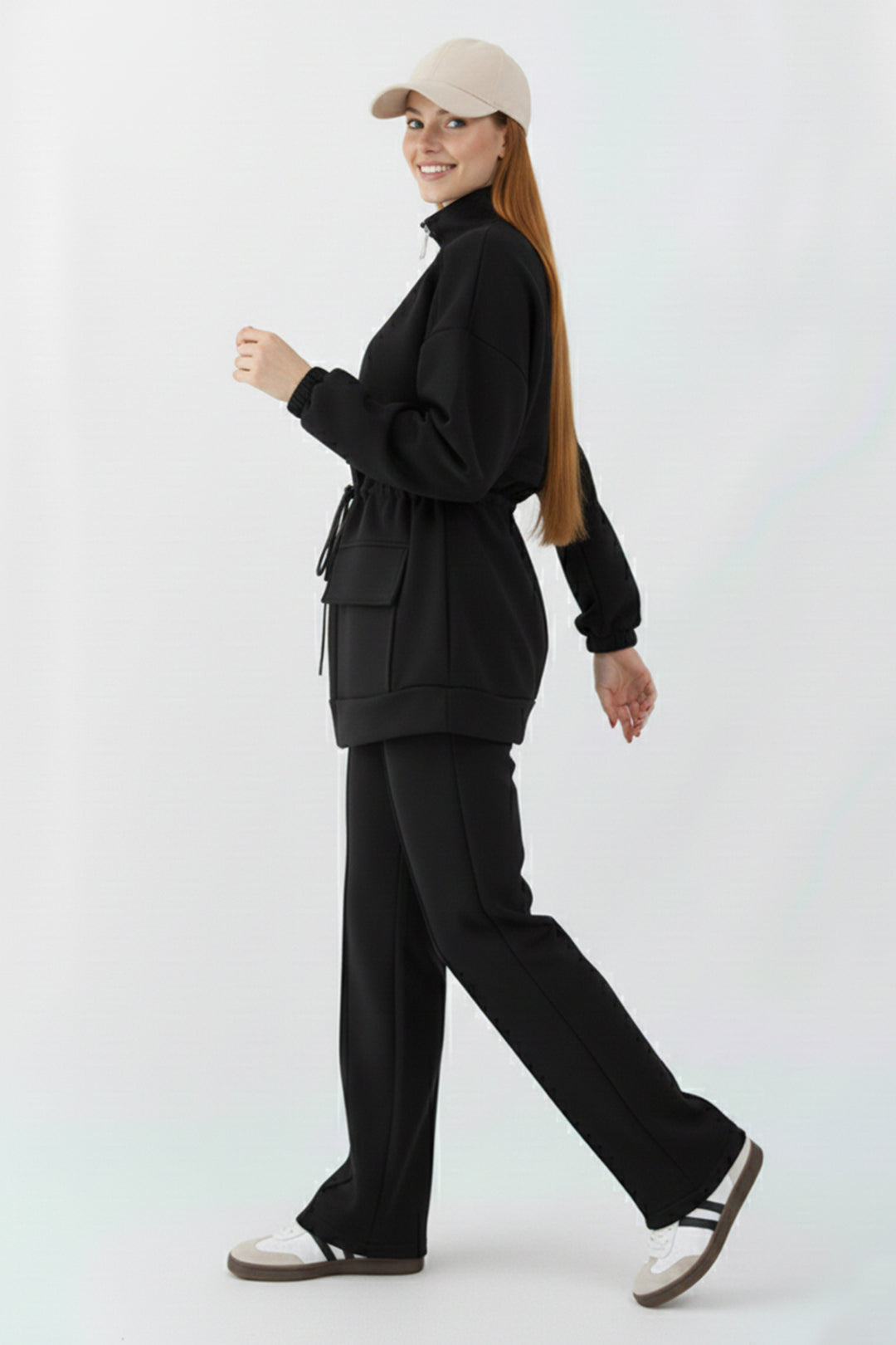 BNG Women Belden Büzgülü Scuba Takım N5404 Siyah - Loulé