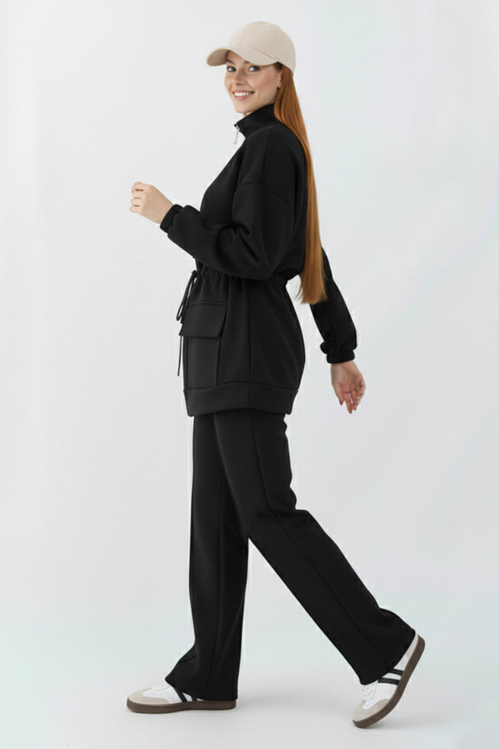 BNG Women Belden Büzgülü Scuba Takım N5404 Siyah - Loulé