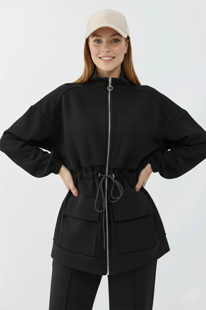 BNG Women Belden Büzgülü Scuba Takım N5404 Siyah - Loulé