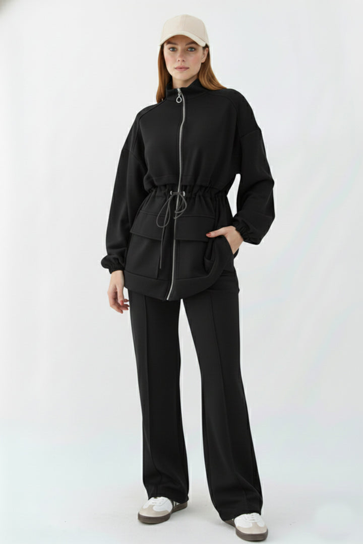 BNG Women Belden Büzgülü Scuba Takım N5404 Siyah - Loulé