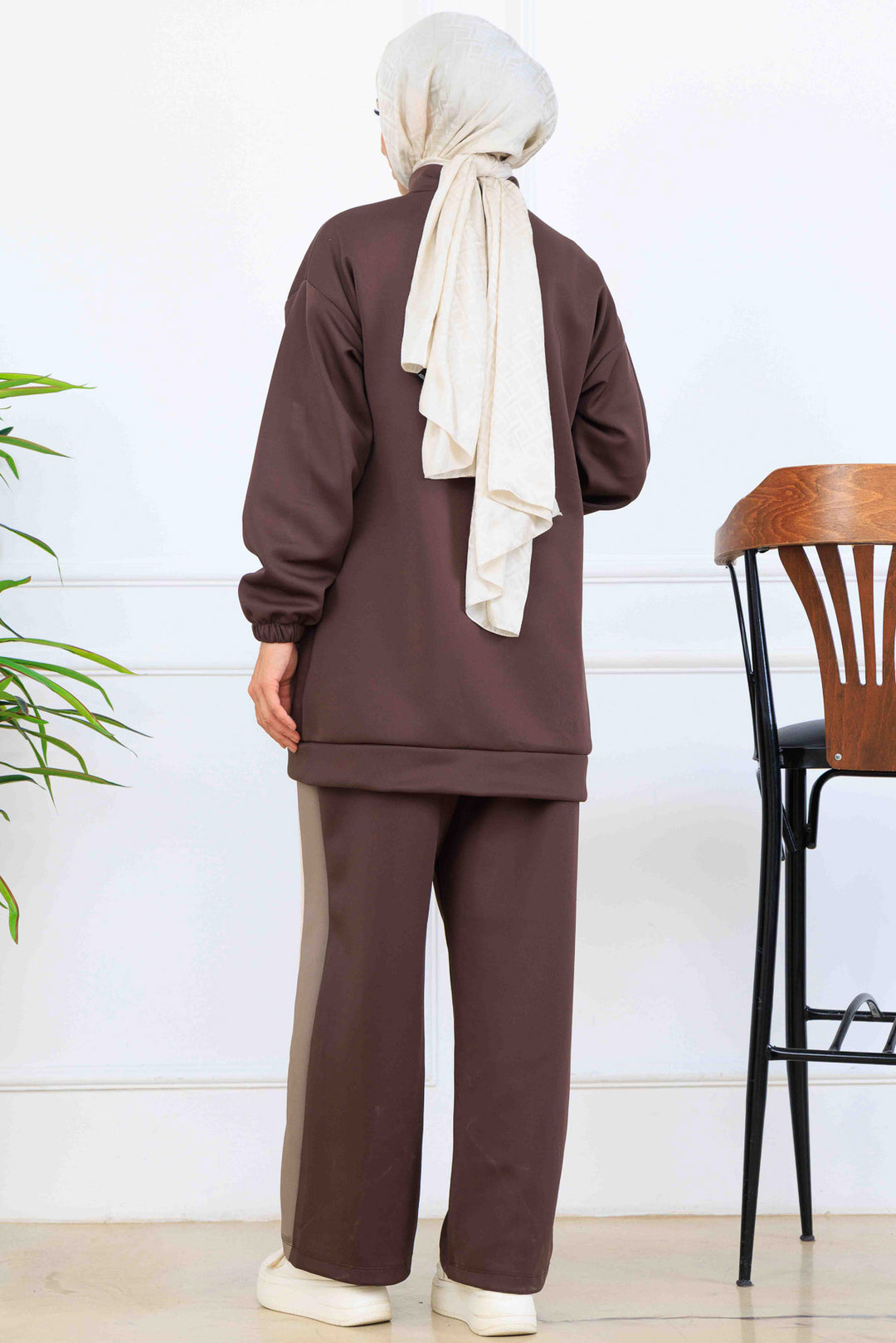 BNG Women Şerit Detaylı Scuba İkili Takım N5347 Kahverengi - Alcantarilla