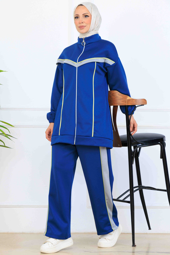 BNG Women Şerit Detaylı Scuba İkili Takım N5347 Mavi - Lodi