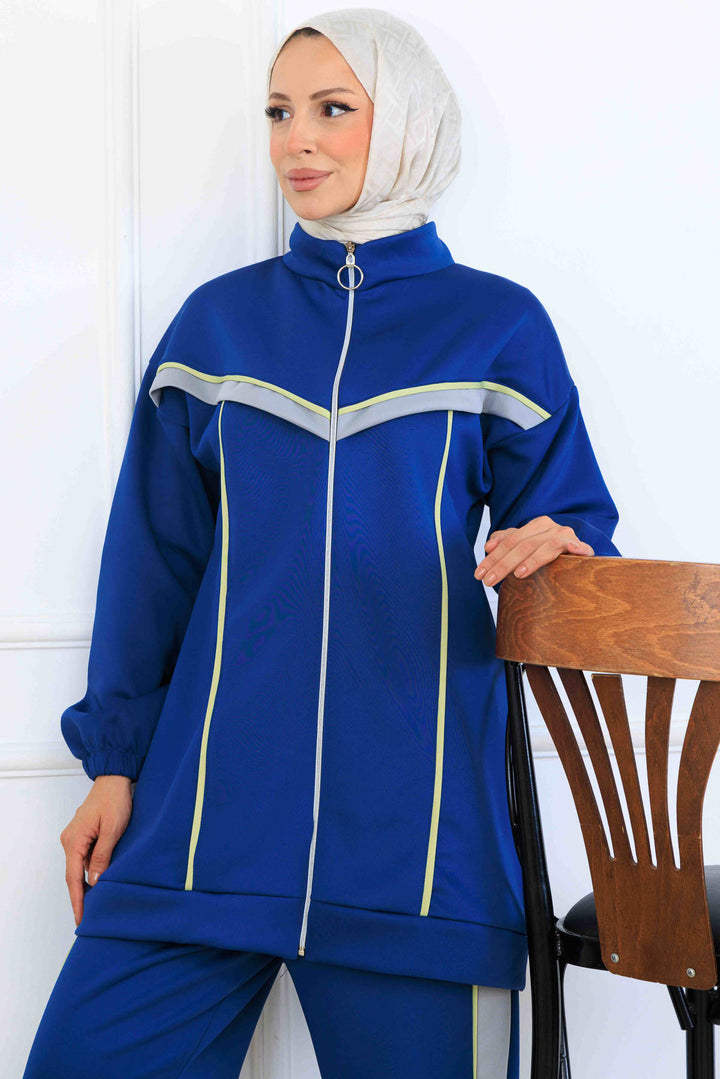 BNG Women Şerit Detaylı Scuba İkili Takım N5347 Mavi - Lodi