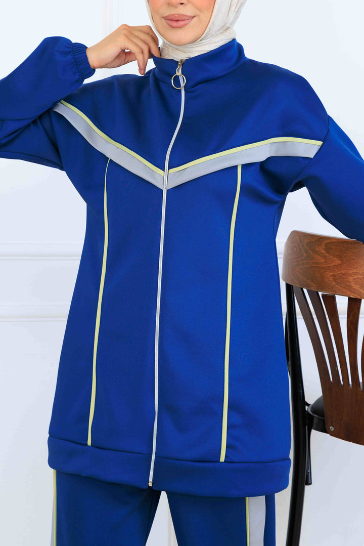 BNG Women Şerit Detaylı Scuba İkili Takım N5347 Mavi - Lodi