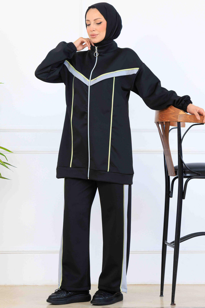 BNG Women Şerit Detaylı Scuba İkili Takım N5347 Siyah - La Orotava