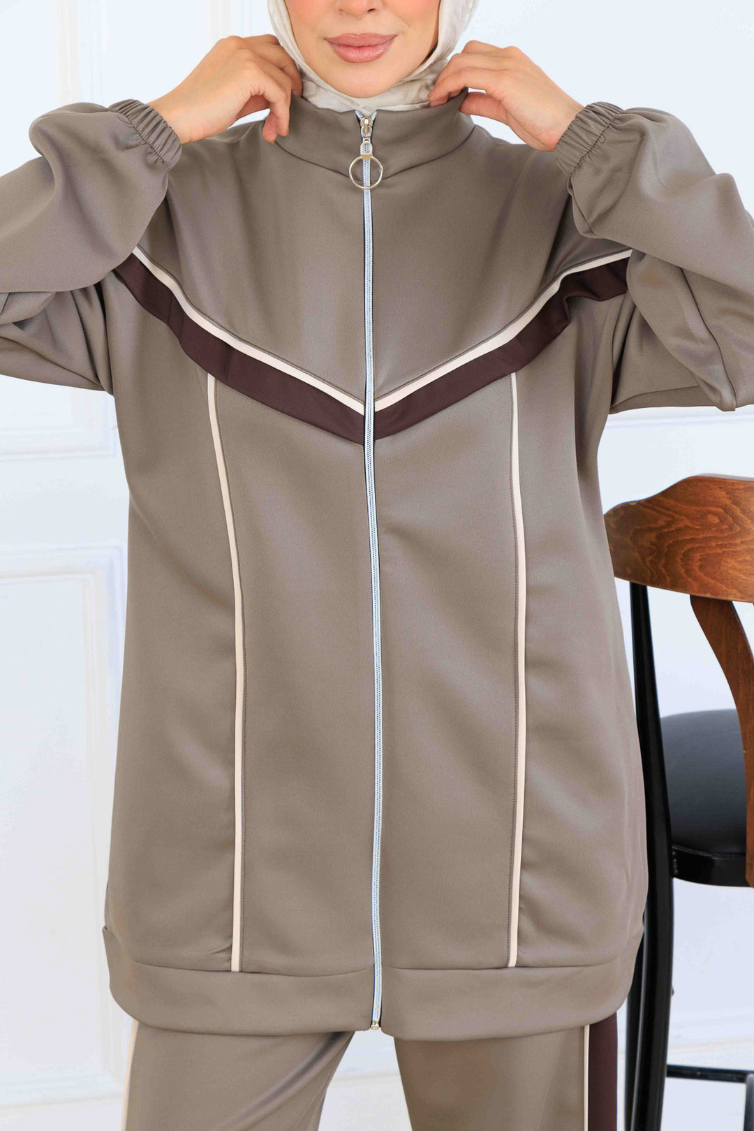 BNG Women Şerit Detaylı Scuba İkili Takım N5347 Vizon - Verona