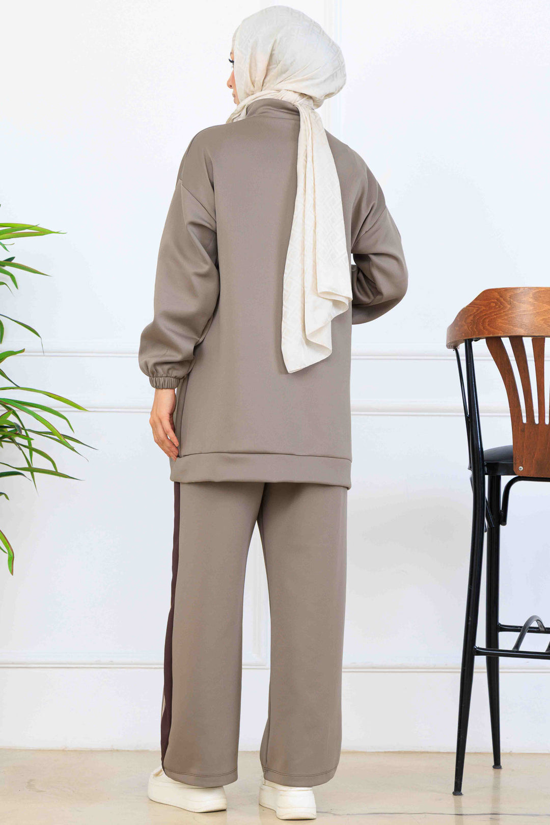 BNG Women Şerit Detaylı Scuba İkili Takım N5347 Vizon - Verona