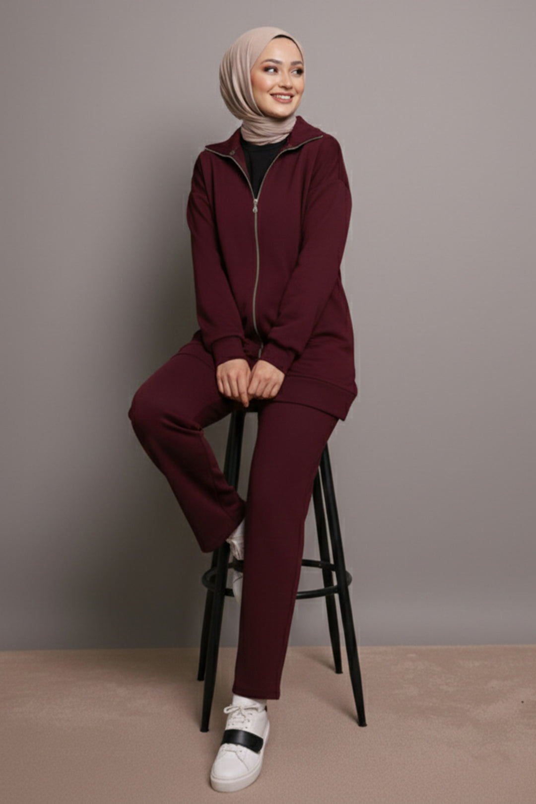 BNG Women Zippered Two Piece Set N1011 Burgundy - Tracy