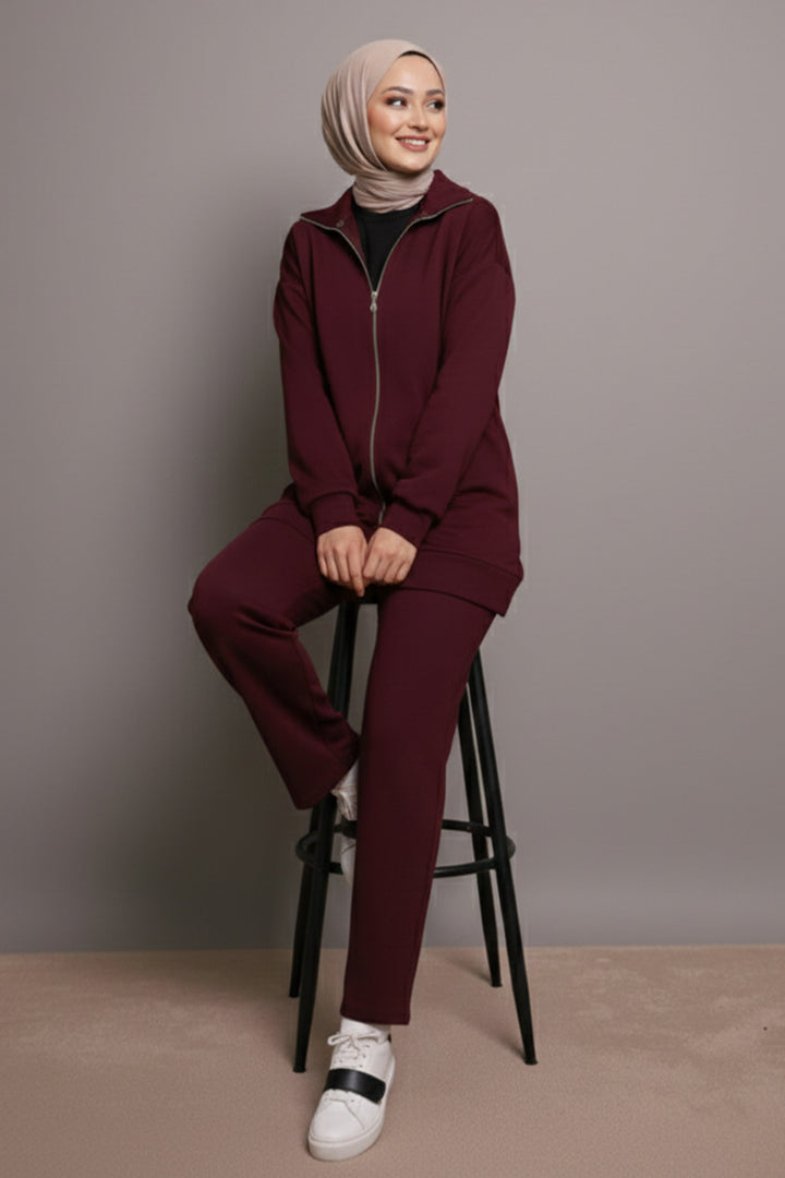 BNG Women Zippered Two Piece Set N1011 Burgundy - Tracy