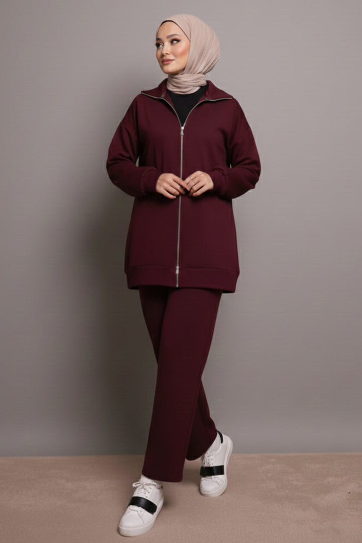 BNG Women Zippered Two Piece Set N1011 Burgundy - Tracy