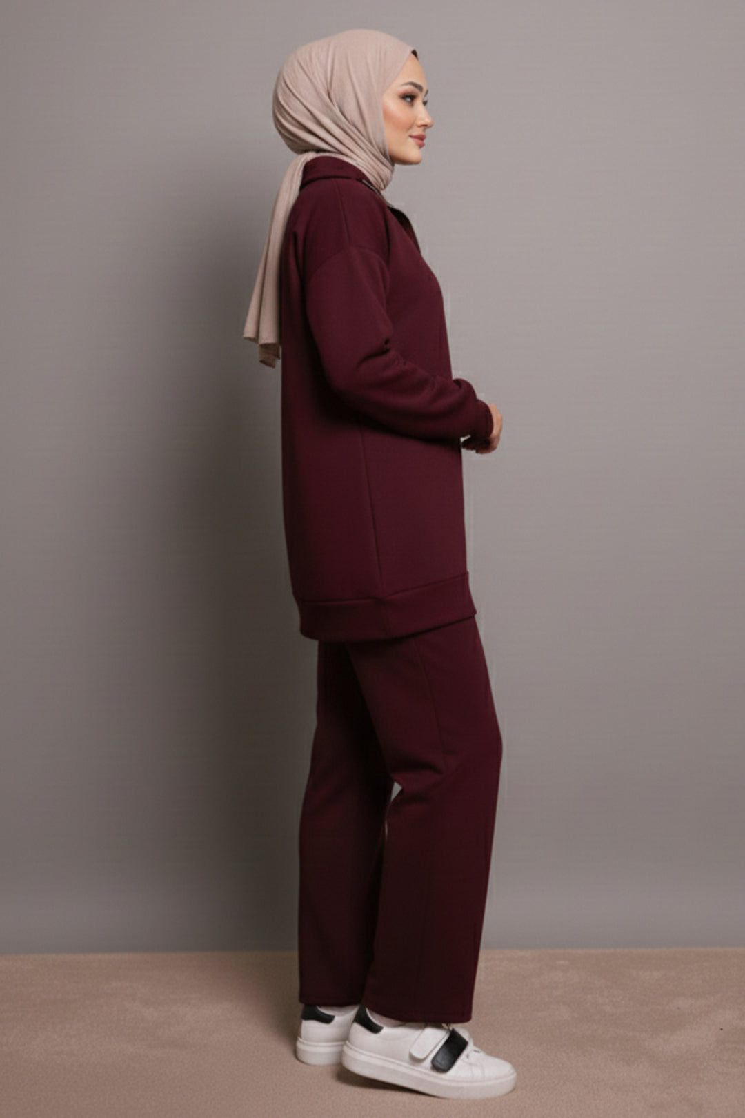 BNG Women Zippered Two Piece Set N1011 Burgundy - Tracy