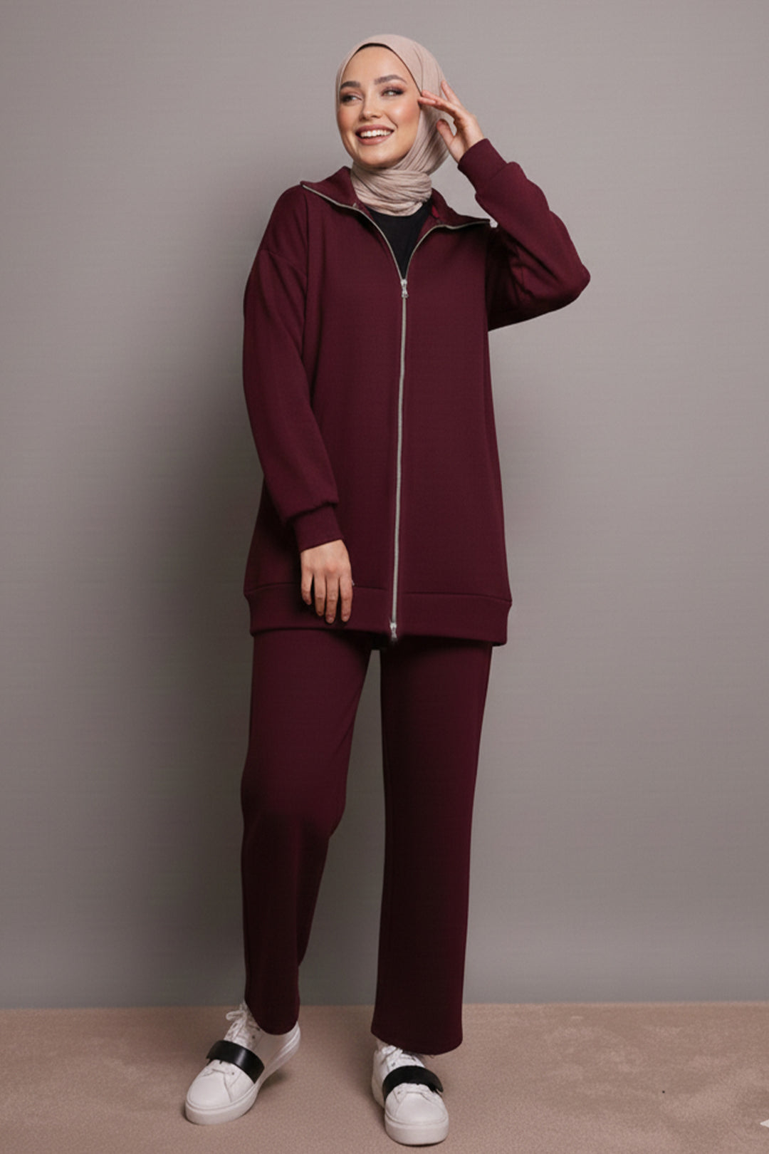 BNG Women Zippered Two Piece Set N1011 Burgundy - Tracy