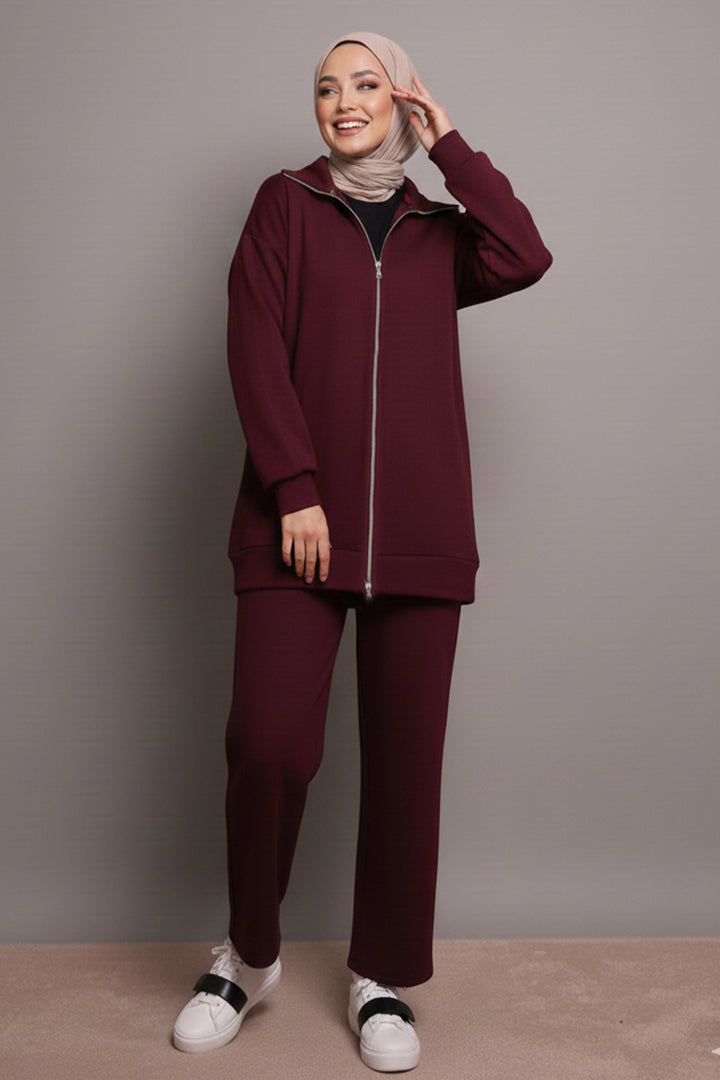 BNG Women Zippered Two Piece Set N1011 Burgundy - Tracy