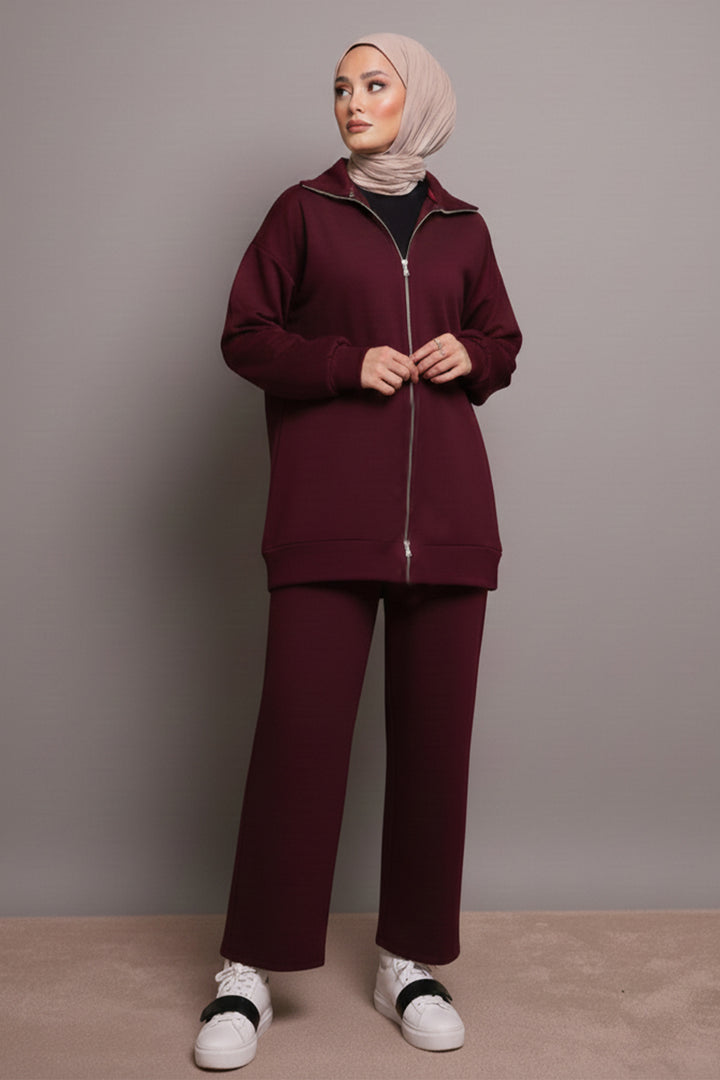 BNG Women Zippered Two Piece Set N1011 Burgundy - Tracy