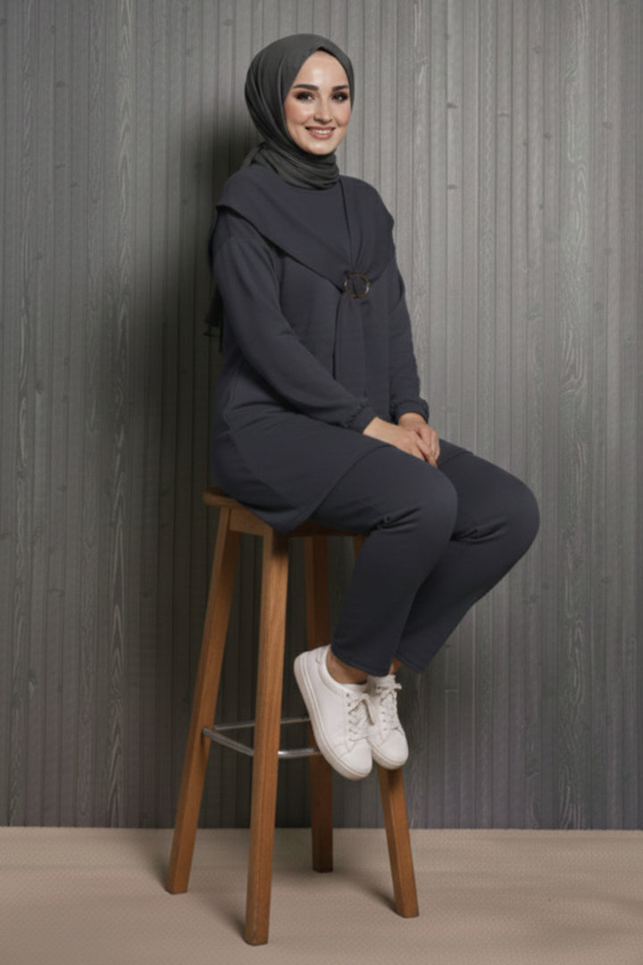 BNG Women Toka Detailed Oyisho Two-Piece Set N5424 Anthracite - Huehuetoca