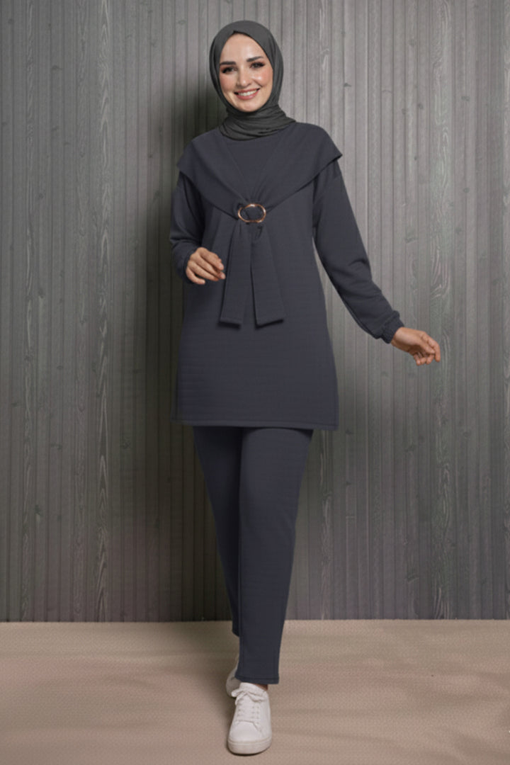 BNG Women Toka Detailed Oyisho Two-Piece Set N5424 Anthracite - Huehuetoca