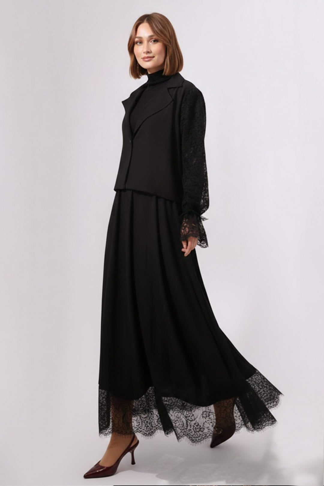 BNG Women Lace Hijab Two-Piece Set N7218 Black - Limbiate