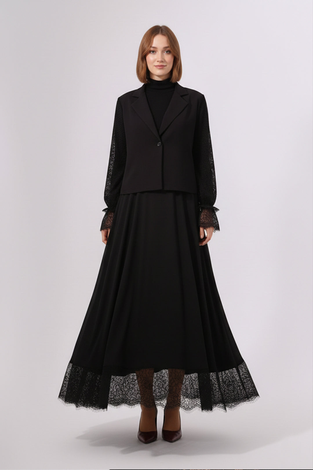 BNG Women Lace Hijab Two-Piece Set N7218 Black - Limbiate