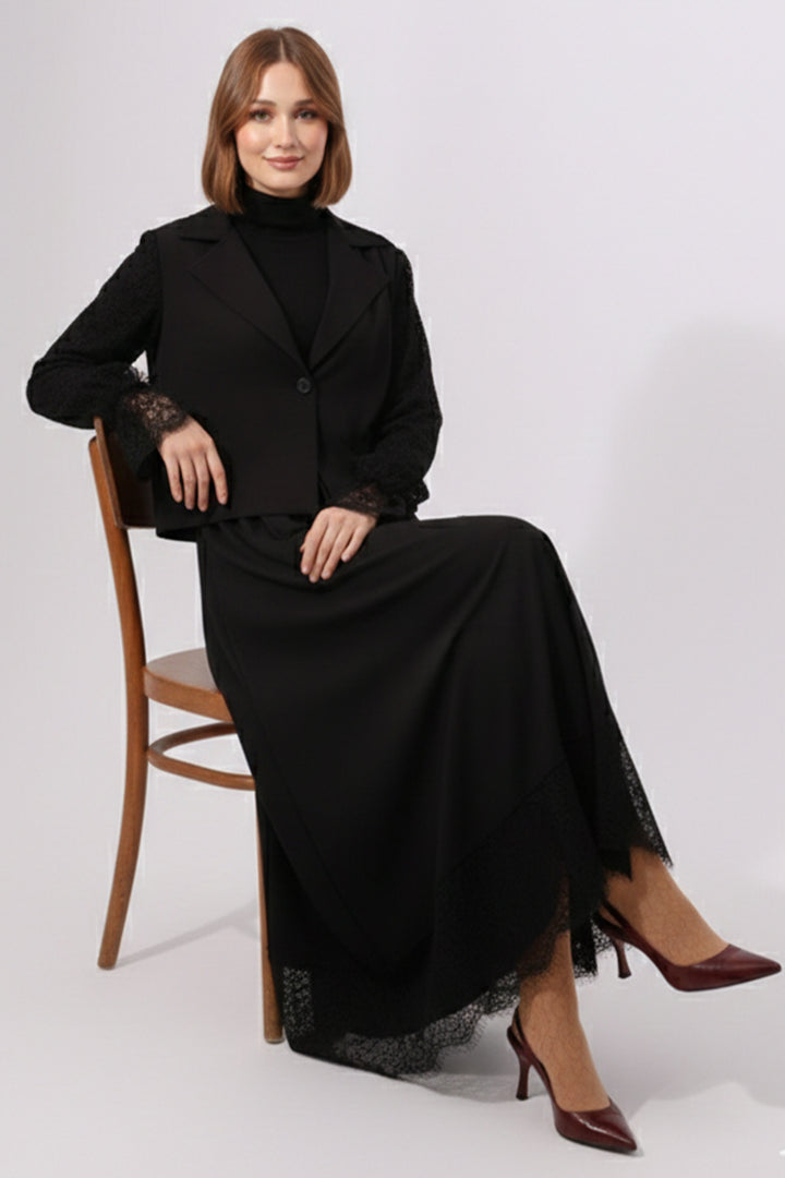 BNG Women Lace Hijab Two-Piece Set N7218 Black - Limbiate