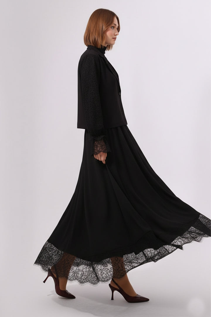 BNG Women Lace Hijab Two-Piece Set N7218 Black - Limbiate