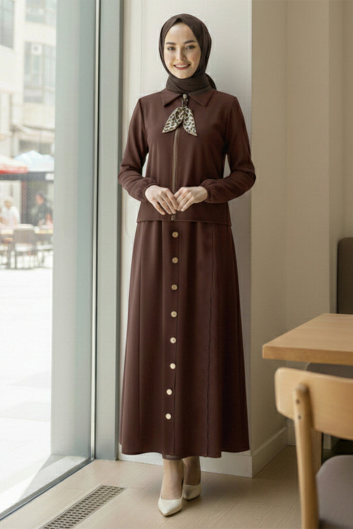 BNG Women Scarf Hijab Two Piece Set N7173 Brown - Lüdenscheid