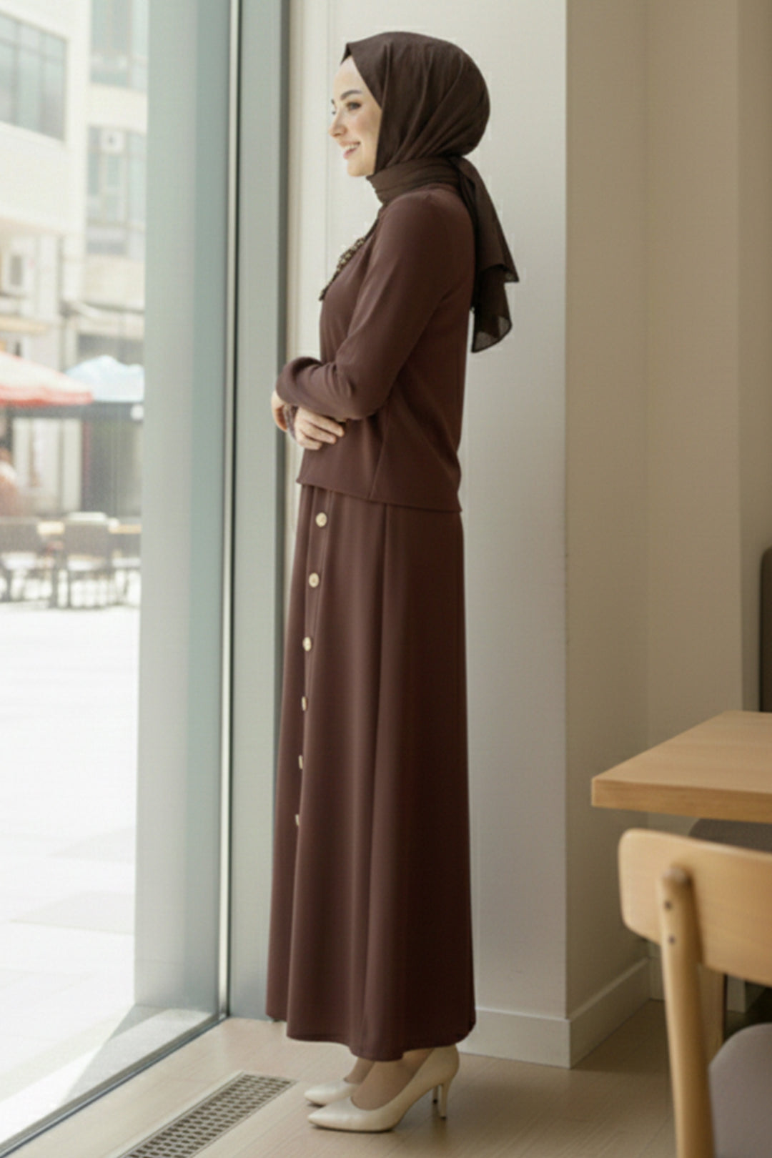 BNG Women Scarf Hijab Two Piece Set N7173 Brown - Lüdenscheid