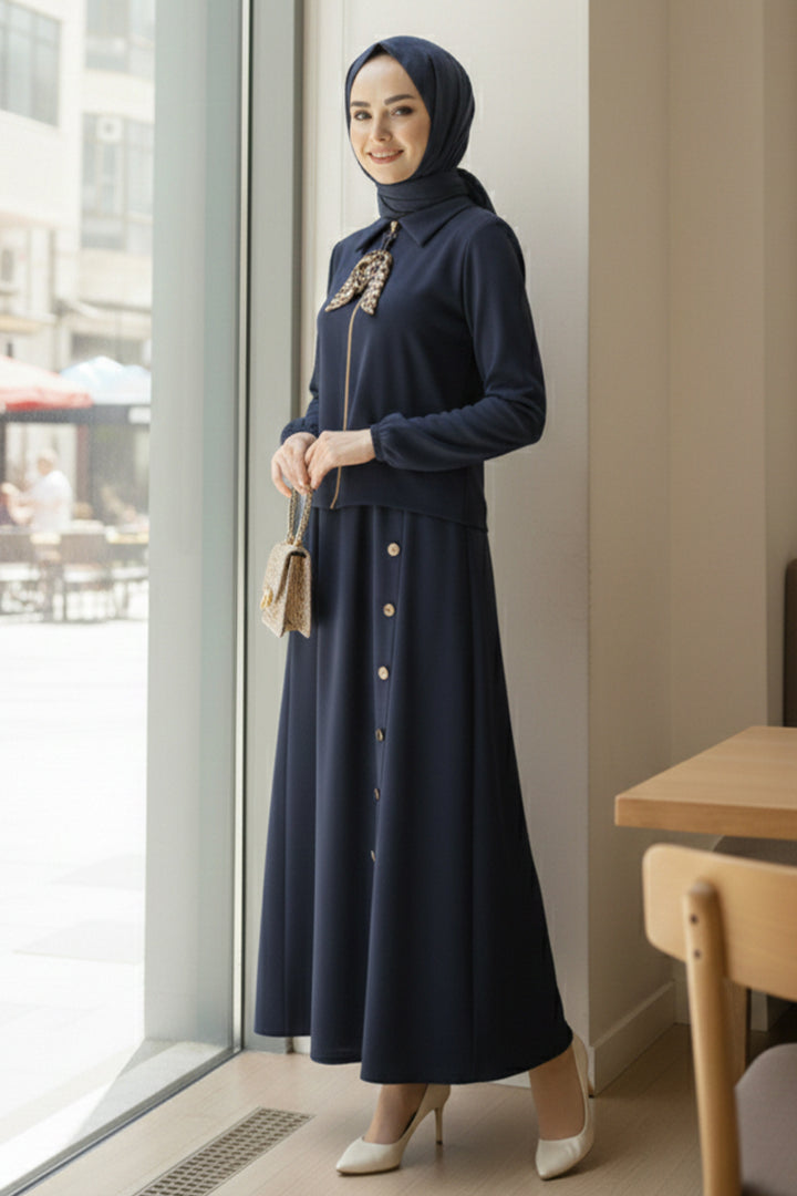 BNG Women Scarf Hijab Two Piece Set N7173 Navy Blue - Lexington