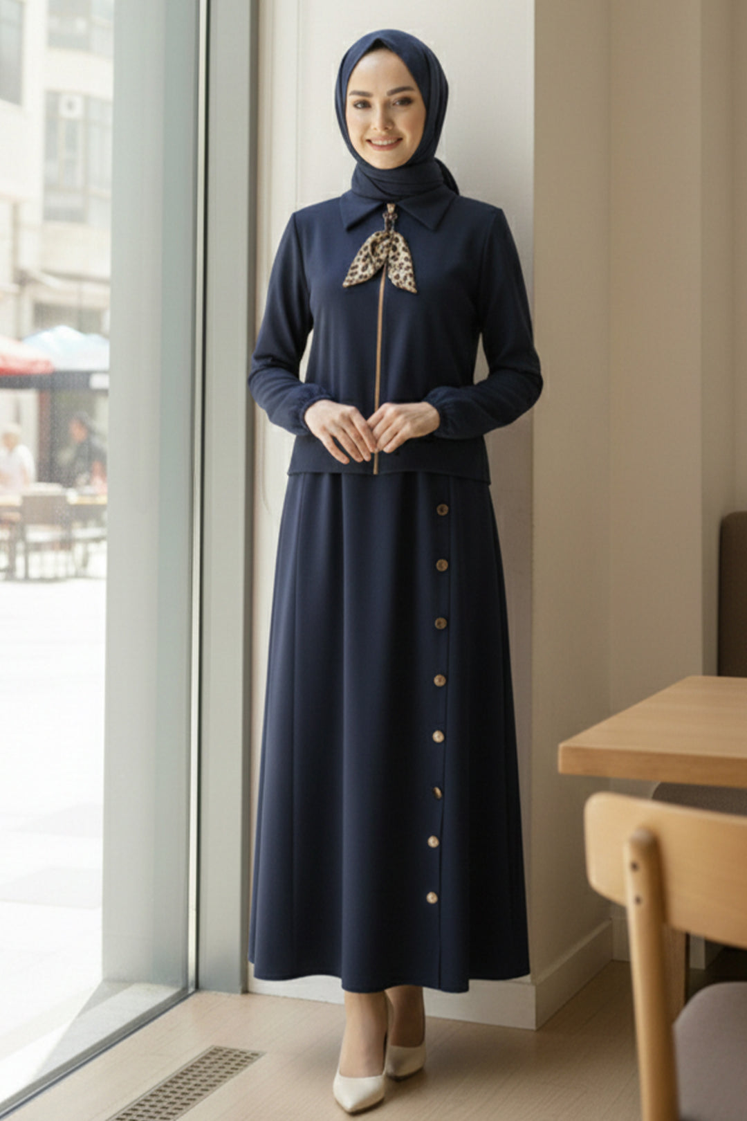 BNG Women Scarf Hijab Two Piece Set N7173 Navy Blue - Lexington
