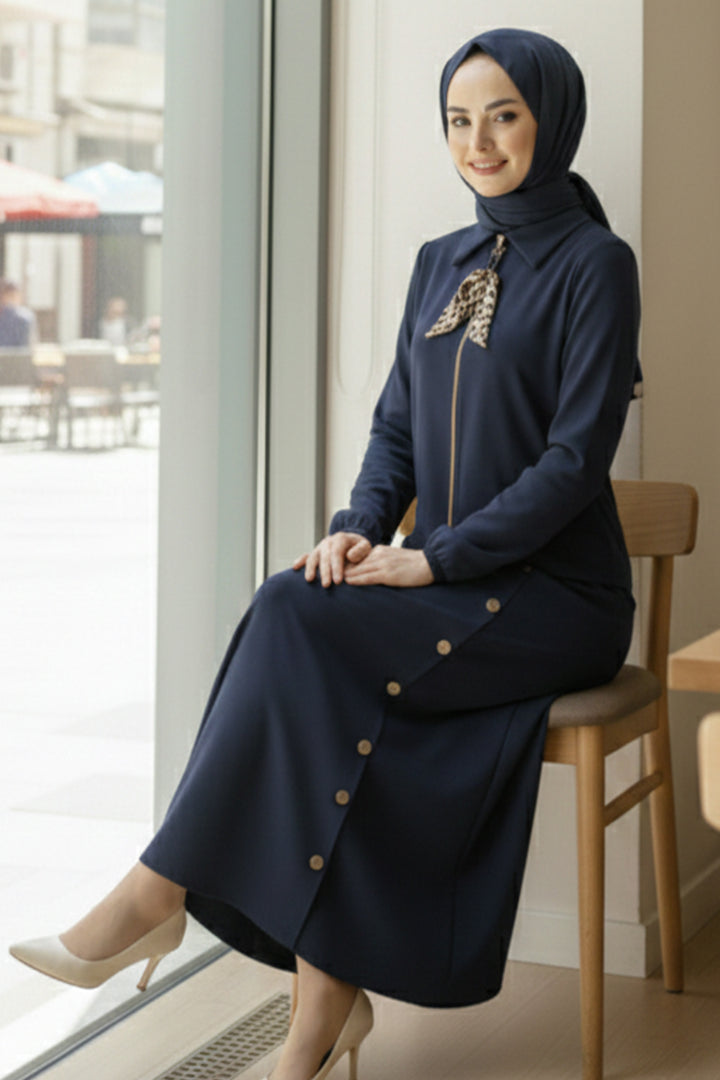 BNG Women Scarf Hijab Two Piece Set N7173 Navy Blue - Lexington