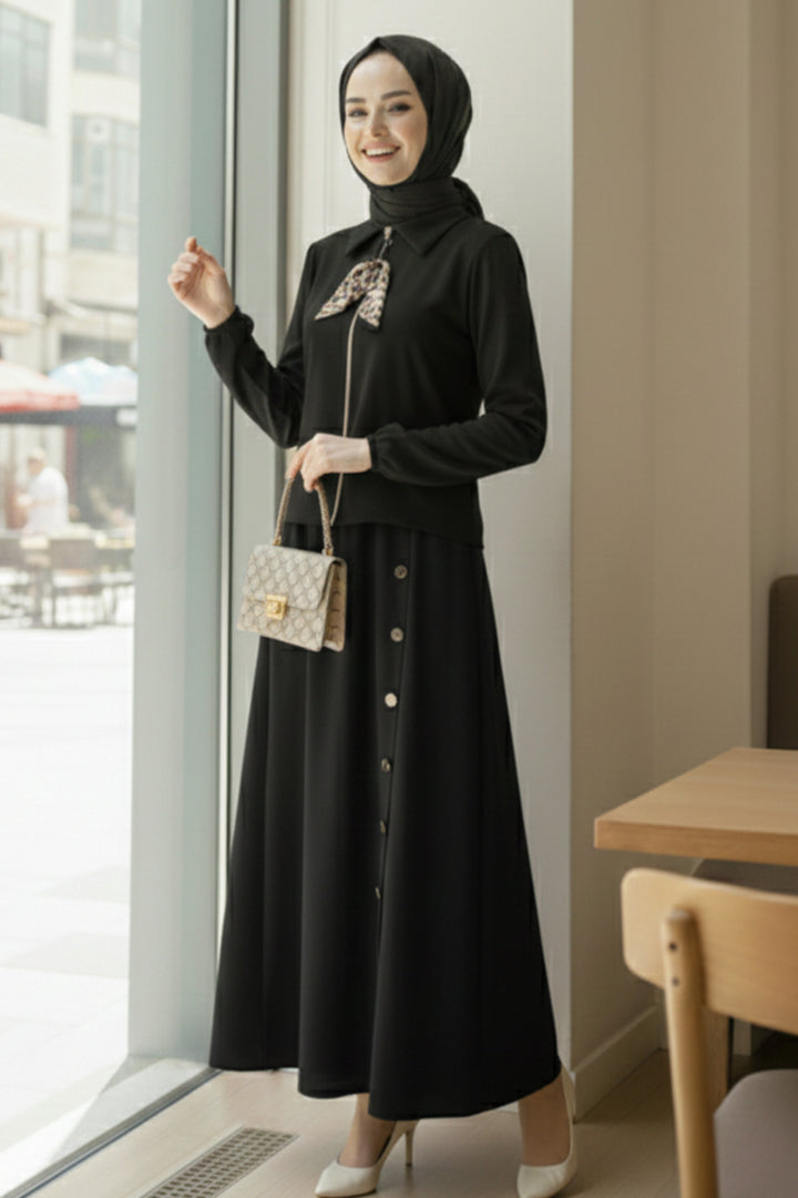 BNG Women Scarf Hijab Two Piece Set N7173 Black - Weißenfels