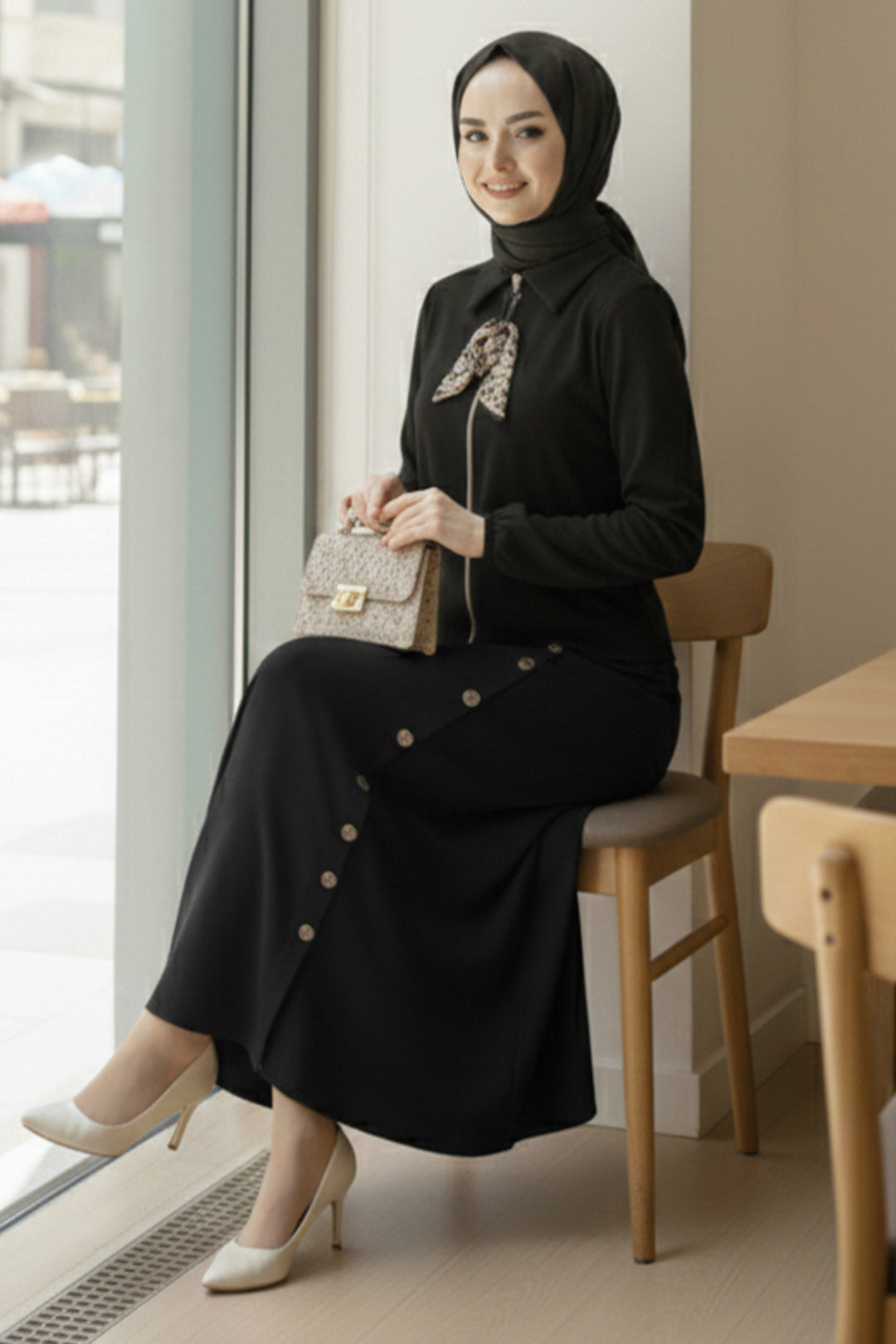 BNG Women Scarf Hijab Two Piece Set N7173 Black - Weißenfels