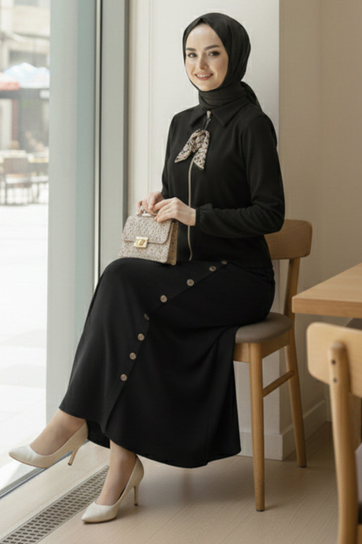 BNG Women Scarf Hijab Two Piece Set N7173 Black - Weißenfels