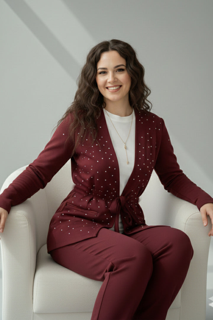 BNG Women Stoned Hijab Two-Piece Set N7176 Burgundy - Poissy