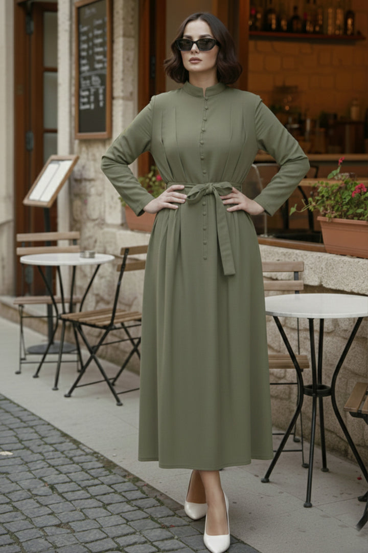 BNG Women Düğmeli Tesettür Elbise N7204 Haki - Luton