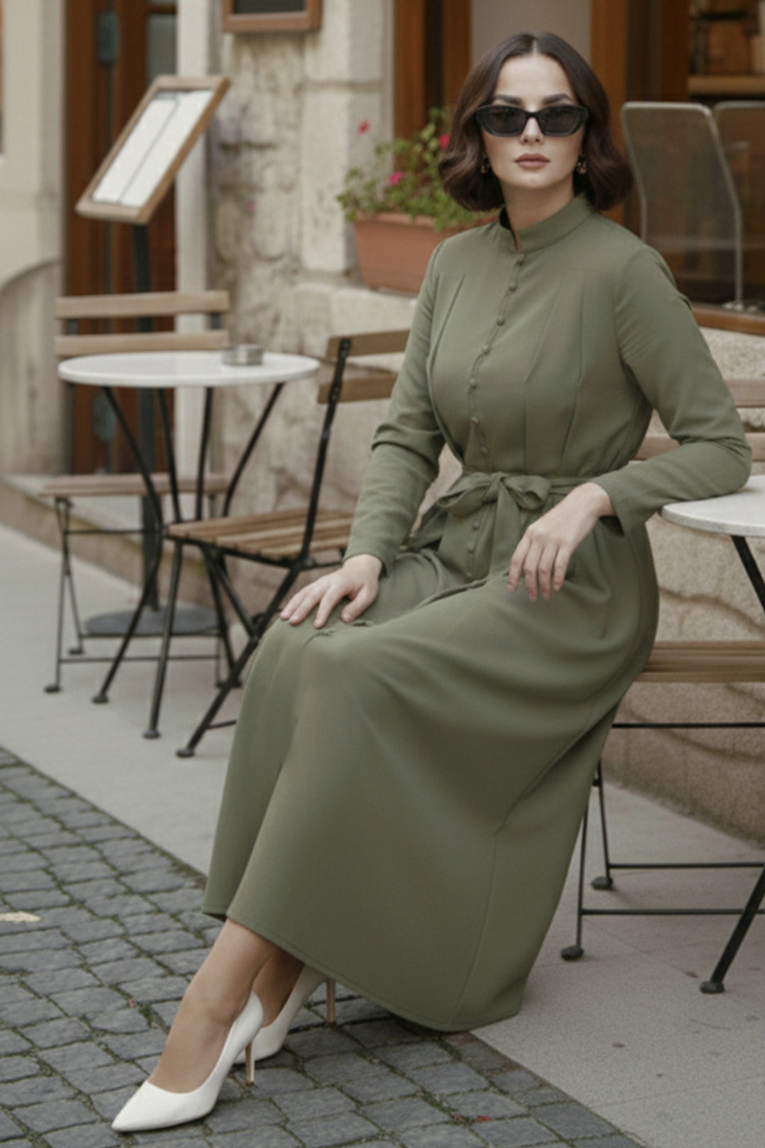BNG Women Düğmeli Tesettür Elbise N7204 Haki - Luton