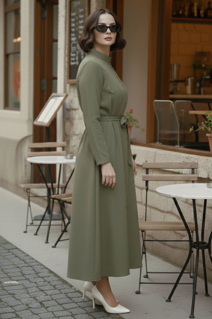 BNG Women Düğmeli Tesettür Elbise N7204 Haki - Luton
