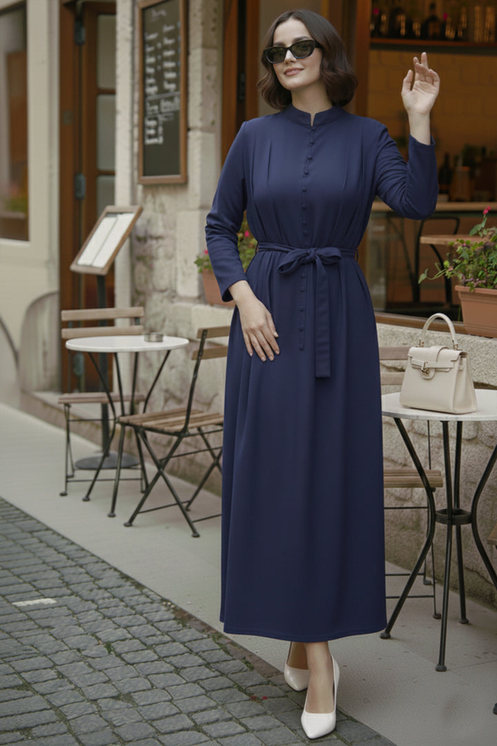 BNG Women Düğmeli Tesettür Elbise N7204 Lacivert - Parker