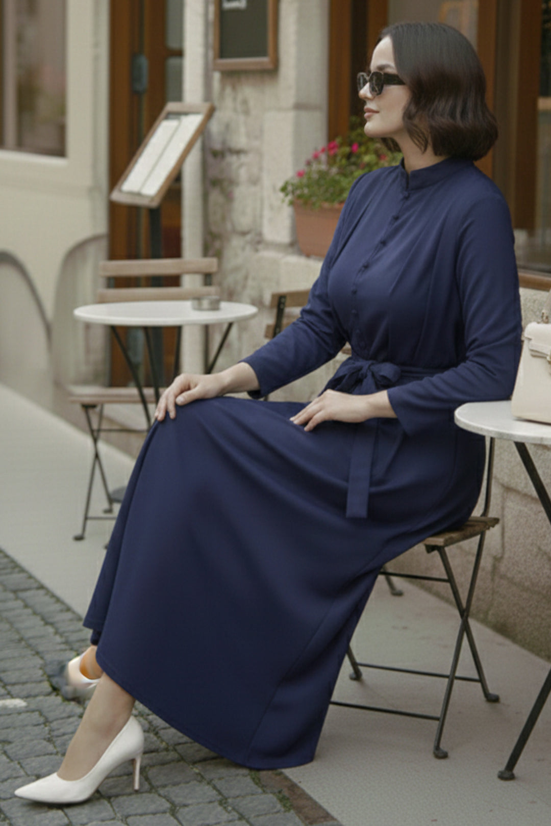 BNG Women Düğmeli Tesettür Elbise N7204 Lacivert - Parker